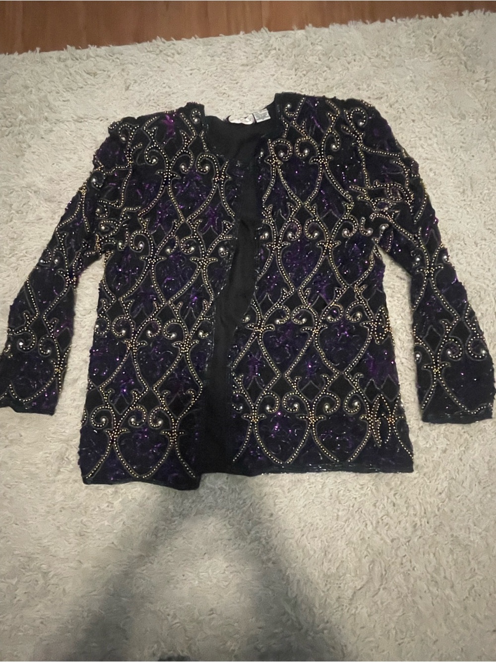 Laurence Kazar Purple Beaded Evening Blazer with Gold Accents